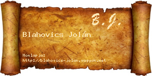 Blahovics Jolán névjegykártya